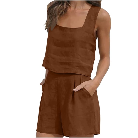 Two Piece Sets for Women Outfits Summer Sets Sleeveless Tank Tops and Pockets Shorts Sports Lounge Set