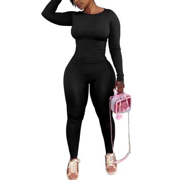 Two Piece Sets for Women Outfits Track Suits Long Sleeve Top Jogger Legging Pants Lounge Workout Sets for women Black L