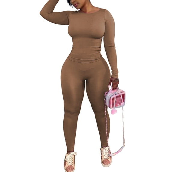 Two Piece Sets for Women Outfits Track Suits Long Sleeve Top Jogger Legging Pants Lounge Workout Sets for women Khaki S