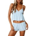 thumbnail image 1 of Two Piece Sets for Women – Pajama Sets Designed for Weekend Calm or Travel Nights Women's Solid Color Bow Trimmed Lace Edged Strap Shorts Pajama Set, 1 of 4