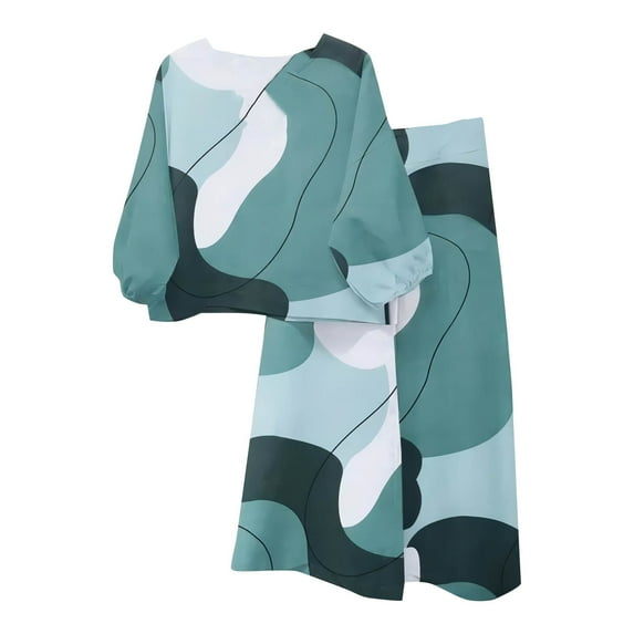 Two Piece Sets for Women Plus Size Summer Fall Trendy Floral Print Long Sleeve Crew Neck Blouse and Loose Casual Pants Suit Set,Mint Green,XL