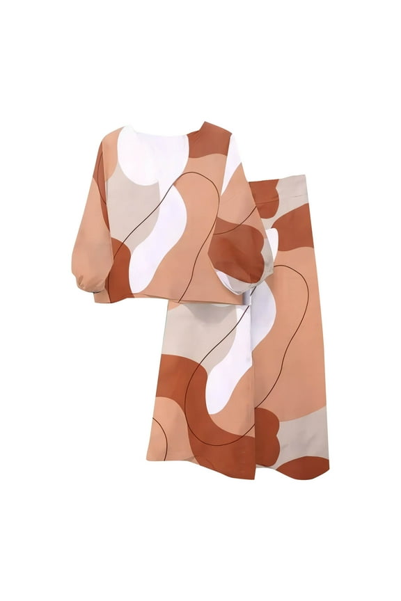 Two Piece Sets for Women Plus Size Summer Fall Trendy Floral Print Long Sleeve Crew Neck Blouse and Loose Casual Pants Suit Set,Wine,XL