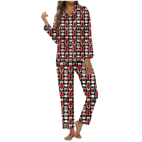 Two Piece Sets for Women – Sexy Pajama Sets & Hospital Recovery Pajamas Women's Christmas Printed Button Pocket Long Sleeved Pants Home Sleepwear Set