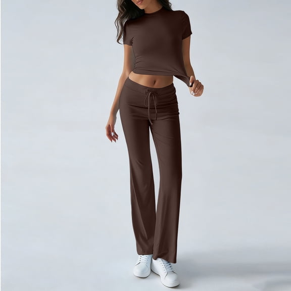 Two Piece Sets for Women Summer 2026 Spring Lounge Set Matching Mock Neck Tops Wide Leg Pants Airport Travel Outfits