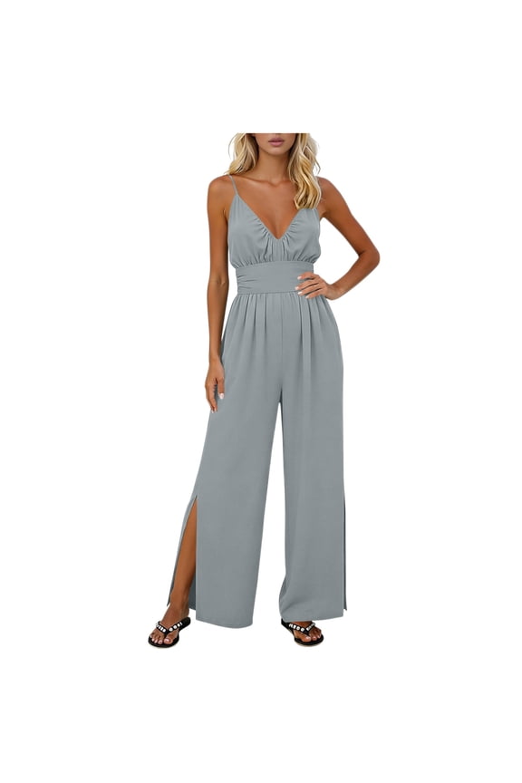 Two Piece Sets for Women Summer Crew Neck Lounge Short Jumpsuit With Adjustable Straps Side Slits And Pockets