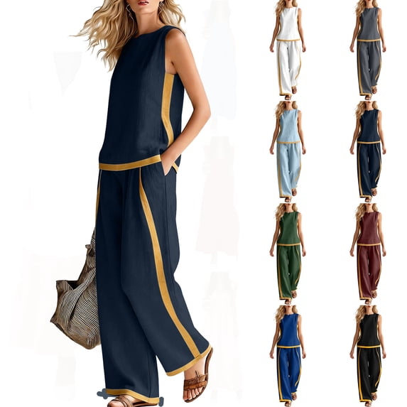 Two Piece Sets for Women Summer Fashion Lounge Matching Set 2026 Summer Travel Vacation Airport Outfits Clothing Navy L