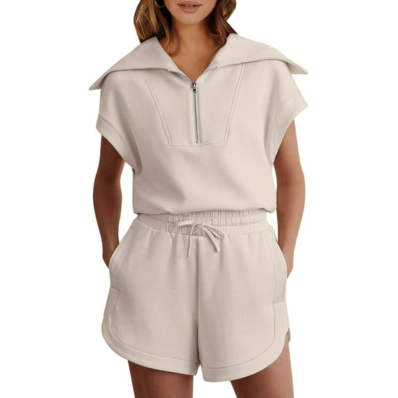 Two Piece Sets for Women Summer Half Zip Short Set Sweatsuit 2 Piece Outfits Sweat Lounge Sets Tracksuit