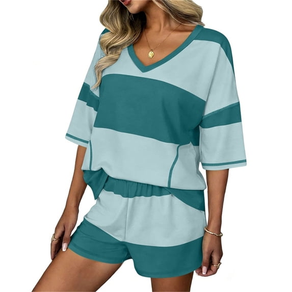 Two Piece Sets for Women Summer Lounge Sets 2026 Striped Shirts and Shorts Set Oversized Matching Outfit