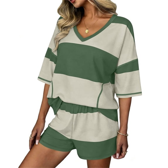 Two Piece Sets for Women Summer Lounge Sets 2026 Striped Shirts and Shorts Set Oversized Matching Outfit