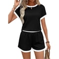 thumbnail image 1 of Two Piece Sets for Women Summer Lounge Short Sets Cap Sleeve Crew Neck Sweatsuit with Pocket Black S, 1 of 4