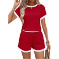 thumbnail image 1 of Two Piece Sets for Women Summer Lounge Short Sets Cap Sleeve Crew Neck Sweatsuit with Pocket Red M, 1 of 4