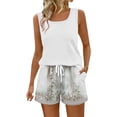 thumbnail image 1 of Two Piece Sets for Women Summer Lounge Short Sets Tank Square Neck Sleeveless Sweatsuit Drawstring Elastic Waist Shorts with Pockets L, 1 of 4