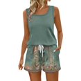 thumbnail image 1 of Two Piece Sets for Women Summer Lounge Short Sets Tank Square Neck Sleeveless Sweatsuit Drawstring Elastic Waist Shorts with Pockets M, 1 of 4