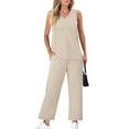 thumbnail image 1 of Two Piece Sets for Women Summer Outfits Lounge Sets Mock Neck Tops Wide Leg Crop Pants Vacation Travel Outfits L, 1 of 8