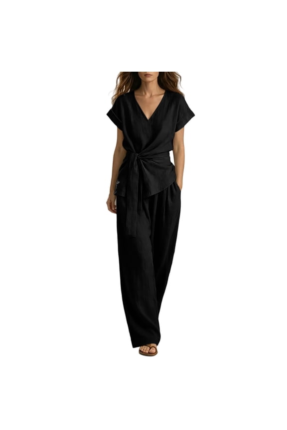 Two Piece Sets for Women Summer Outfits Oversized Wide Leg Crop Pants Lounge Sets Airport Beach Vacation Clothes