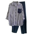 thumbnail image 1 of Two Piece Sets for Women Summer Outfits Sets Striped V Neck Tops Wide Leg Pants Set Casual Loose Going Out Outfits Set with Pockets, 1 of 6