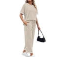 thumbnail image 1 of Two Piece Sets for Women Summer Outfits Wide Leg Crop Pants Lounge Sets Airport Beach Vacation Clothes Beige XL, 1 of 5
