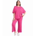 thumbnail image 1 of Two Piece Sets for Women Summer Outfits Wide Leg Crop Pants Lounge Sets Beach Vacation Clothes Rose Red M, 1 of 9