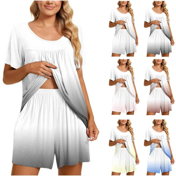Two Piece Sets for Women Summer Plus Size Fashion Casual Round-Neck Short Sleeve Two-Piece Comfortable Home Pajamas Sports Set