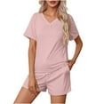 thumbnail image 1 of Two Piece Sets for Women Summer Plus Size Fashion Home Clothing Pajama Set Knitted Fabric Short Sleeved Shorts Two-Piece Set, 1 of 9
