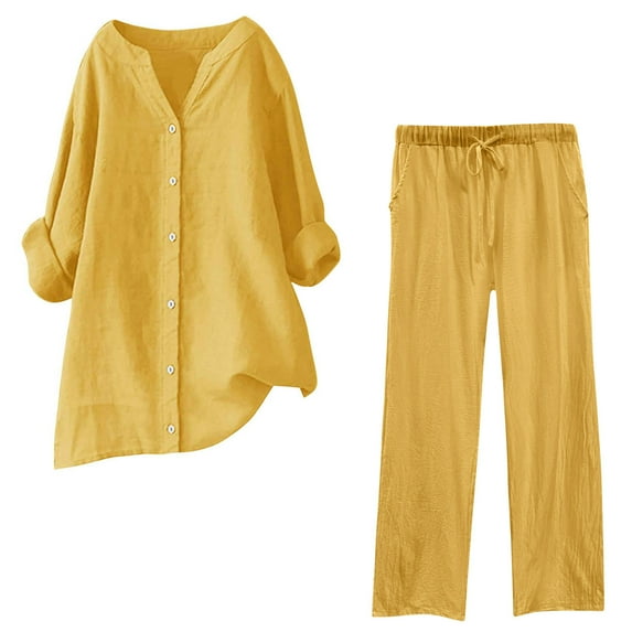 Two Piece Sets for Women Summer Plus Size Fashion Loose Comfortable Casual Solid Color Long Sleeved Top+pants Long Sleeved Round Neck Top/shirt Set