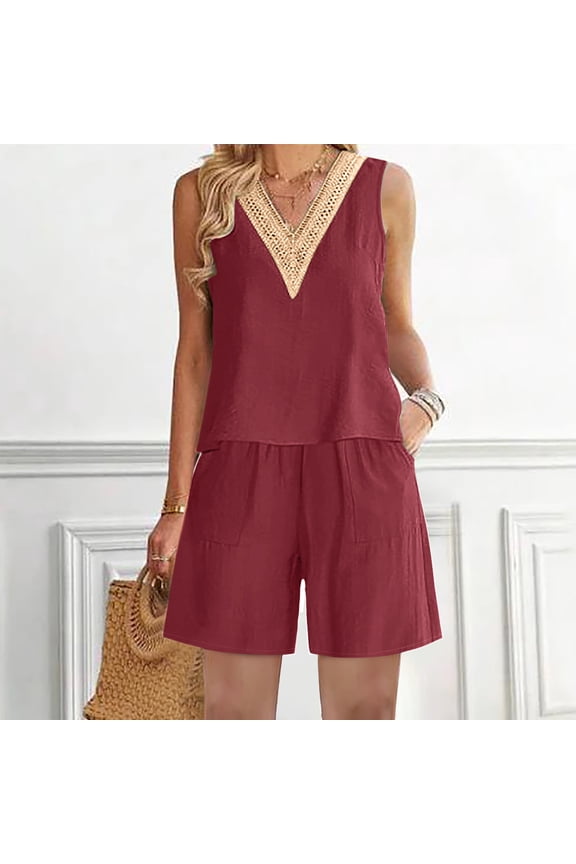 Two Piece Sets for Women Summer Plus Size Fashion Round Neck Sleeveless Blouse +Loose Pockets Pants Sets