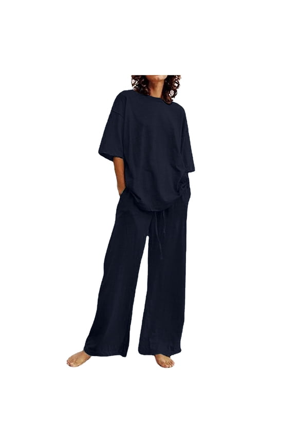 Two Piece Sets for Women Summer Plus Size Fashion Suit Short Sleeve Solid Color Trousers Casual Two-Piece Suit