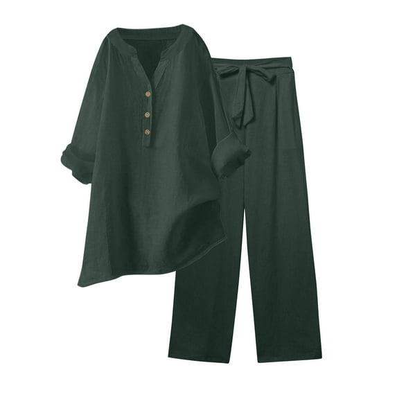 Two Piece Sets for Women Summer Plus Size Fashion Two Piece Solid Color Cotton And Linen Loose Casual Suit