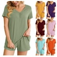 thumbnail image 1 of Two Piece Sets for Women Summer Plus Size Fashion V Neck Shorts Sleeve Two-piece Comfortable Home Pajamas Set Sports Set, 1 of 6