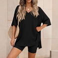 thumbnail image 1 of Two Piece Sets for Women Summer Short Set V Neck Matching Sets Cap Sleeve Vacation Outfits With Pocket, 1 of 7