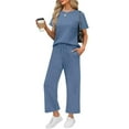 thumbnail image 1 of Two Piece Sets for Women Summer Short Sleeve Lounge Sets for Women Casual Travel Outfits Wide Leg Tracksuits Blue S, 1 of 7