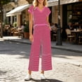 thumbnail image 1 of Two Piece Sets for Women Summer Spring Outfits Color Block Travel Cruise Resort Wear 2026 Beach Vacation Wide Leg Pants Set(Hot Pink,XXXXXXL), 1 of 3