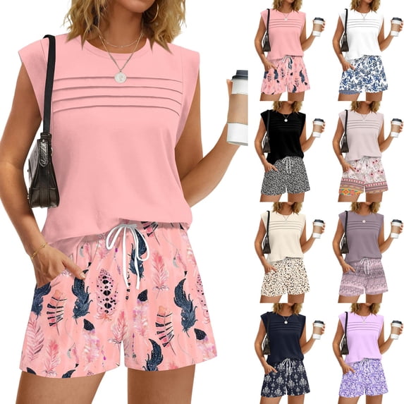 Two Piece Sets for Women Trendy Short Sets Beach Vacation Clothes Airport Travel Cruise Summer Outfits Beige L