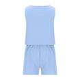thumbnail image 1 of Two Piece Short Set for Women Casual Loose 2 Piece Summer Outfits Linen Squared Neck Sleeveless Tank Tops and Shorts Sets Two Piece Vacation Outfits Matching Sets R-Light Blue, 1 of 3