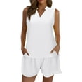 thumbnail image 1 of Two Piece Short Sets for Women Summer, Backyard Bbq Loungewear Outfits Family Matching Summer Pajamas Separates Adjustable Drawstring Sleep Shorts Set Christmas In July White L, 1 of 4