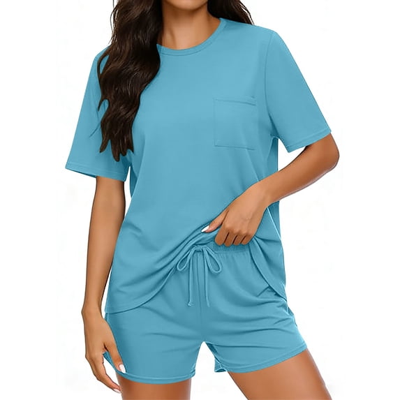 Two Piece Short Sets for Women Casual Summer Pajama Set Short Sleeve Crew Neck Lounge Matching Set