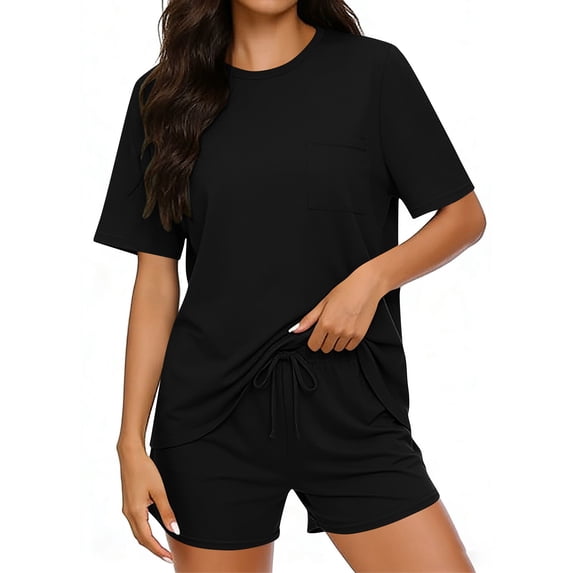 Two Piece Short Sets for Women Casual Summer Pajama Set Short Sleeve Crew Neck Lounge Matching Set
