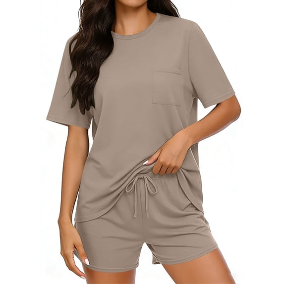 Two Piece Short Sets for Women Casual Summer Pajama Set Short Sleeve Crew Neck Lounge Matching Set