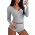 thumbnail image 1 of Two Piece Short Sets for Women Long Sleeve Crop Top and Low Waisted Shorts Active Wear Sets Gym Sets Light Grey L, 1 of 7