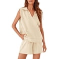 thumbnail image 1 of Two Piece Short Sets for Women Sleeveless Matching Lounge Set V Neck Tops and Drawstring Shorts Summer Outfits, 1 of 5