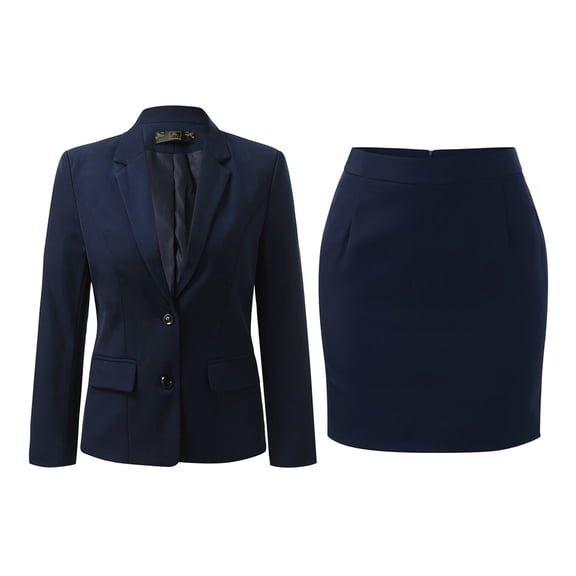 Two Piece Skirt Set Long Sleeve Solid Buttons Business Work Formal Slim Fit Suit Jacket Skirt Set Summer Sets Women 2 Piece Outfits Blue XXXXXL