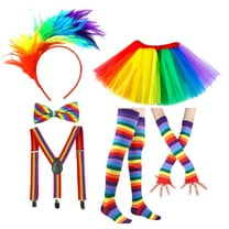 Two Piece Skirt Set for Women Rainbow Color Feather Headband Back Tie Gloves Tutu Skirt Carnival Party Suit Summer Sets Women 2 Piece Outfits Multicolour One Size