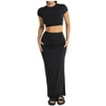 thumbnail image 1 of Two Piece Skirt Set for Women 2 Pc Y2K Outfits Short Sleeve Crop Tops Bodycon High Waist Long Maxi Skirts Black L, 1 of 4