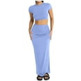 thumbnail image 1 of Two Piece Skirt Set for Women 2 Pc Y2K Outfits Short Sleeve Crop Tops Bodycon High Waist Long Maxi Skirts Blue M, 1 of 5
