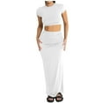 thumbnail image 1 of Two Piece Skirt Set for Women 2 Pc Y2K Outfits Short Sleeve Crop Tops Bodycon High Waist Long Maxi Skirts White S, 1 of 5
