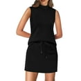 thumbnail image 1 of Two Piece Skirt Sets for Women Summer Beach Vacation Outfits Mock Neck Tops Tennis Skirt Lounge Matching Sets Black S, 1 of 9
