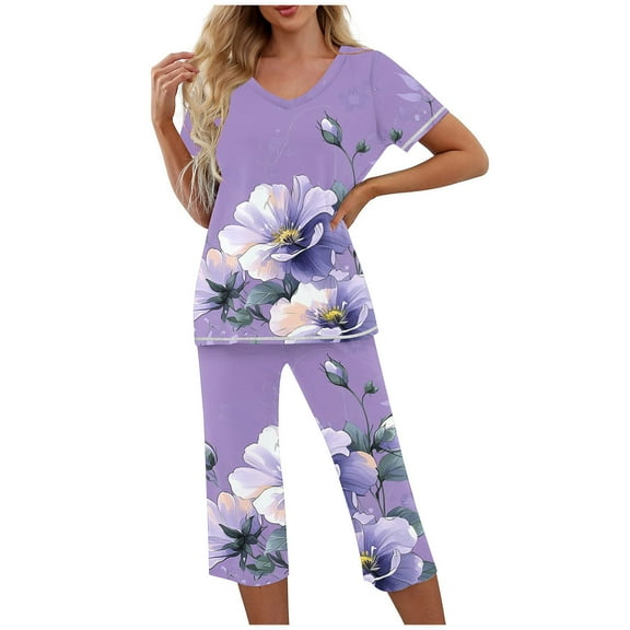 Two Piece Sleepwear for Women Floral Print Lounge Set Loose Fit Oversized Lounge Set Women Pajama Sets