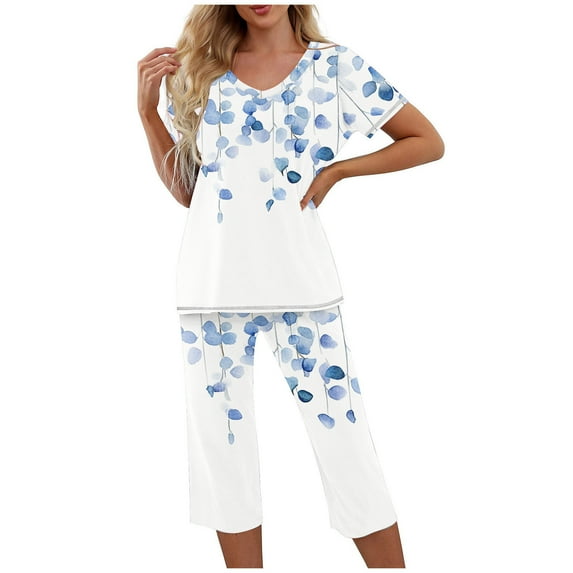 Two Piece Sleepwear for Women Floral Print Lounge Set Loose Fit Oversized Lounge Set Women Pj