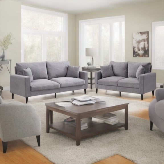 Two Piece Sofa Set - Comfy, Modern, Corduroy, Light Grey