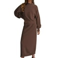 thumbnail image 1 of Two Piece Solid Soft Set for Women Long Sleeve Mock Neck Long Skirt Knitted Outfits Coffee L, 1 of 9